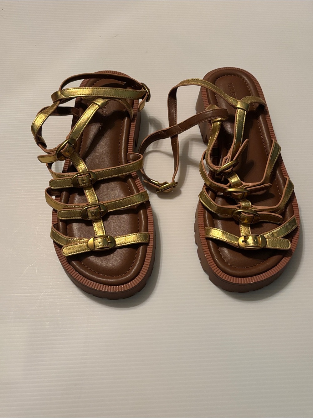 Marc Jacobs Metallic Gold Multi-Strap Gladiator Leather Sandals